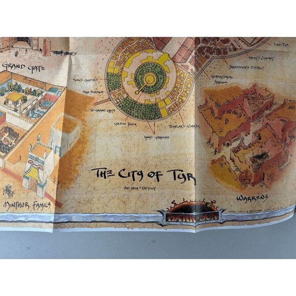 Dungeon & Dragons 2nd Edition Dark Sun 1991 City of Tyr Map ONLY- 31" × 21" - Picture 4 of 6
